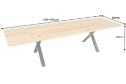 Verlängerbarer Esstisch WILD OAK 200-300cm natur Wildeiche Schweizer Kante X-Gestell