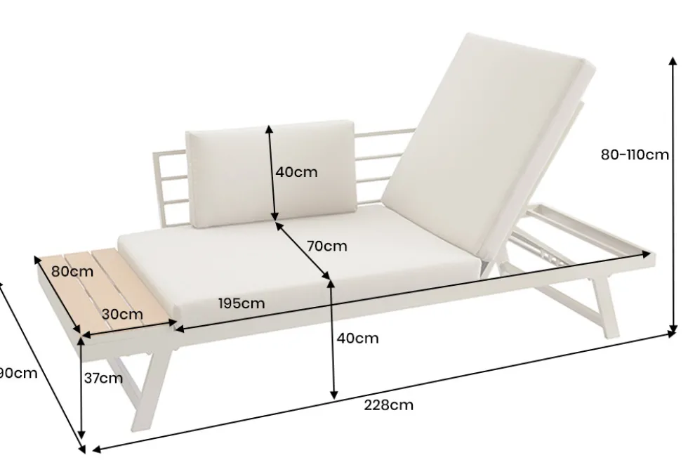 Verstellbare Gartenlounge MODULAR MIAMI 230cm champagner greige Gartensofa oder Gartenliege