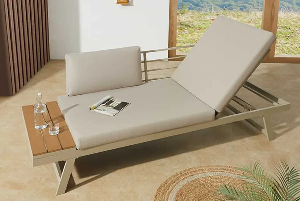 Verstellbare Gartenlounge MODULAR MIAMI 230cm champagner greige Gartensofa oder Gartenliege