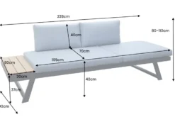 Verstellbare Gartenlounge MODULAR MIAMI 230cm grau natur anthrazit Gartensofa oder Gartenliege