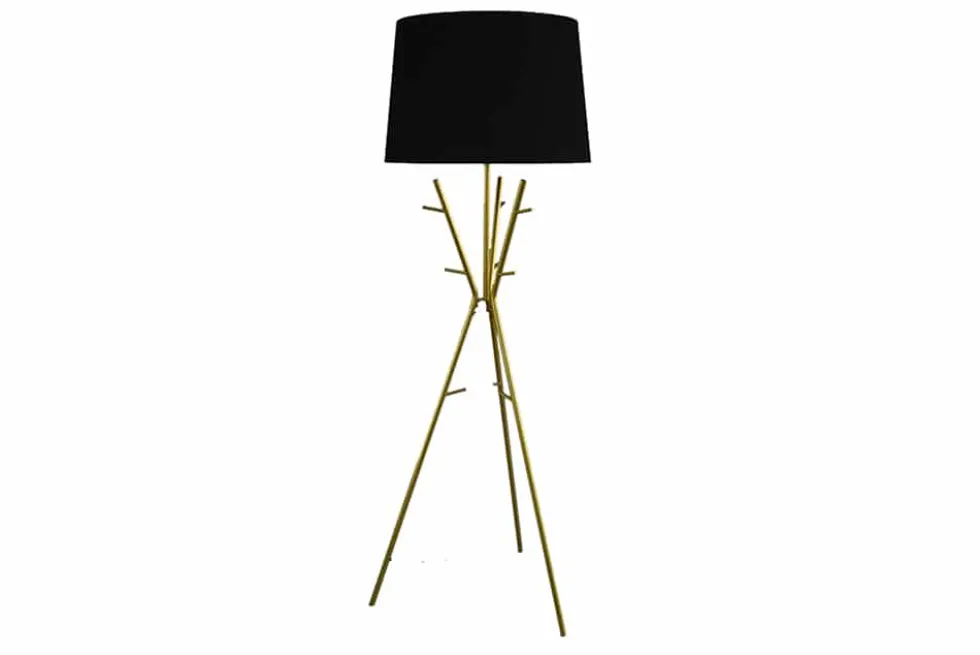 Vielseitige Stehlampe WARDROBE 175cm gold schwarz Garderobe mit Stoffschirm Metall