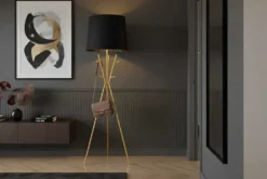Vielseitige Stehlampe WARDROBE 175cm gold schwarz Garderobe mit Stoffschirm Metall