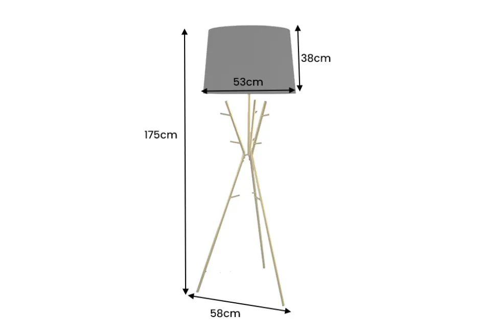 Vielseitige Stehlampe WARDROBE 175cm gold schwarz Garderobe mit Stoffschirm Metall