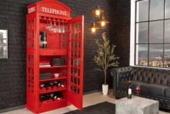 Vintage Barschrank TELEPHONE 200cm rot Mangoholz massiv englische Telefonzelle Vitrine