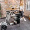 Vintage Bartisch UPCYCLING SCOOTER 120cm silber Mangoholz rund handmade