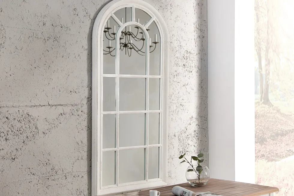 Vintage Wandspiegel CASTILLO 140cm weiß creme Rundbogen Shabby Chic Design Landhausstil