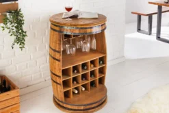 Vintage Weinregal BODEGA 90cm natur Mangoholz Barschrank Fass für 15 Flaschen