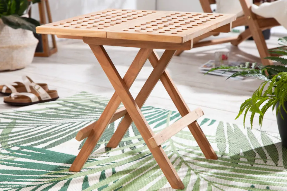 Wetterfester Beistelltisch EMPIRE TEAK 50cm Massivholz klappbar