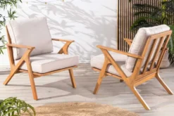 Wetterfester Gartenstuhl COMFORT LINE natur beige Akazienholz Loungesessel