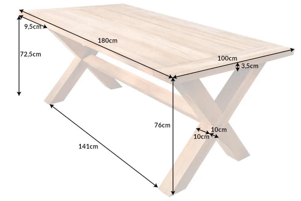 Wetterfester Gartentisch EMPIRE TEAK 180cm Teak Massivholz Outdoor Esstisch