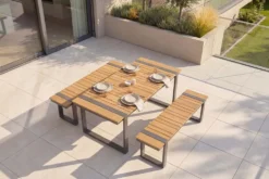 Wetterfester Gartentisch TAMPA LOUNGE 125cm grau natur Aluminium Metall Holz-Design Outdoor