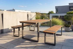 Wetterfester Gartentisch TAMPA LOUNGE 125cm grau natur Aluminium Metall Holz-Design Outdoor