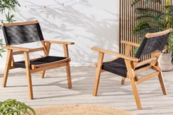 Wetterfestes 2er Set Gartenstuhl BALI ROPE natur anthrazit Akazienholz Loungesessel