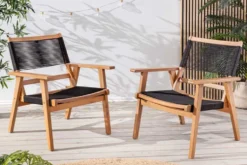 Wetterfestes 2er Set Gartenstuhl BALI ROPE natur anthrazit Akazienholz Loungesessel
