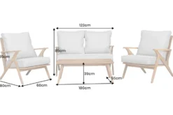 Wetterfestes Gartenlounge-Set COMFORT LINE natur beige Akazie 4-teilig inkl. Tisch