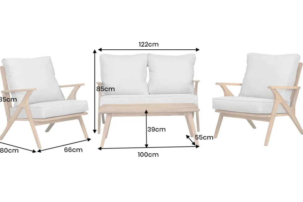 Wetterfestes Gartenlounge-Set COMFORT LINE natur beige Akazie 4-teilig inkl. Tisch
