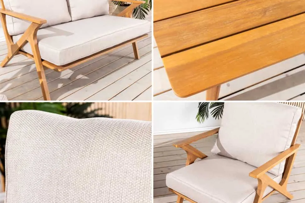 Wetterfestes Gartenlounge-Set COMFORT LINE natur beige Akazie 4-teilig inkl. Tisch