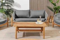 Wetterfestes Gartenlounge Set ROPE grau natur Akazienholz Aluminium inkl. Tisch Sitzpolster