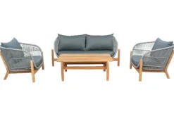 Wetterfestes Gartenlounge Set ROPE grau natur Akazienholz Aluminium inkl. Tisch Sitzpolster