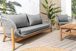 Wetterfestes Gartenlounge Set ROPE grau natur Akazienholz Aluminium inkl. Tisch Sitzpolster