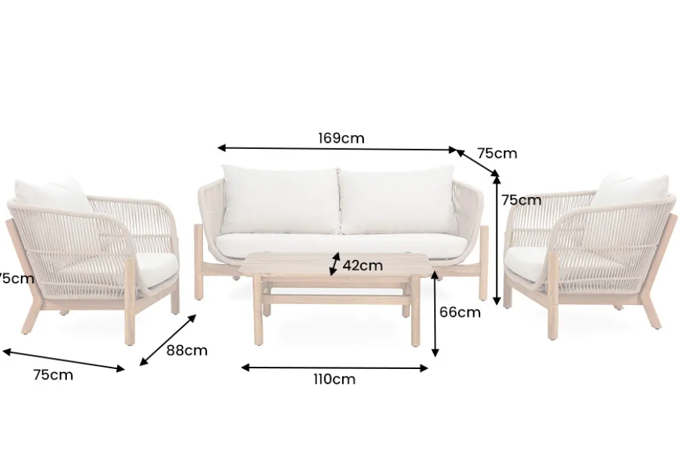 Wetterfestes Gartenlounge Set ROPE natur beige Akazienholz Aluminium inkl. Tisch Sitzpolster
