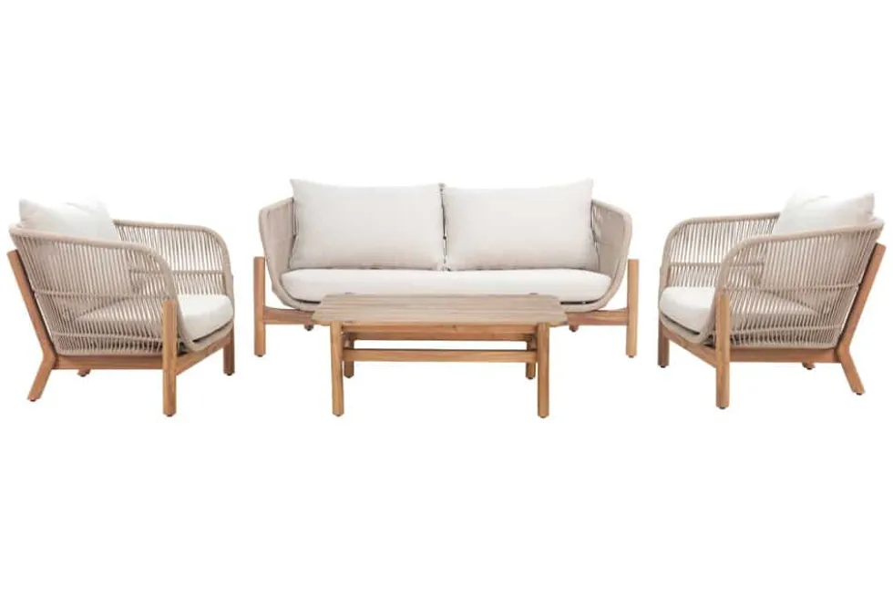 Wetterfestes Gartenlounge Set ROPE natur beige Akazienholz Aluminium inkl. Tisch Sitzpolster