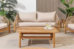 Wetterfestes Gartenlounge Set ROPE natur beige Akazienholz Aluminium inkl. Tisch Sitzpolster