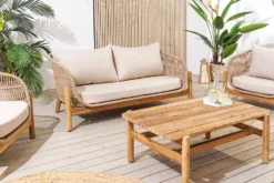 Wetterfestes Gartenlounge Set ROPE natur beige Akazienholz Aluminium inkl. Tisch Sitzpolster