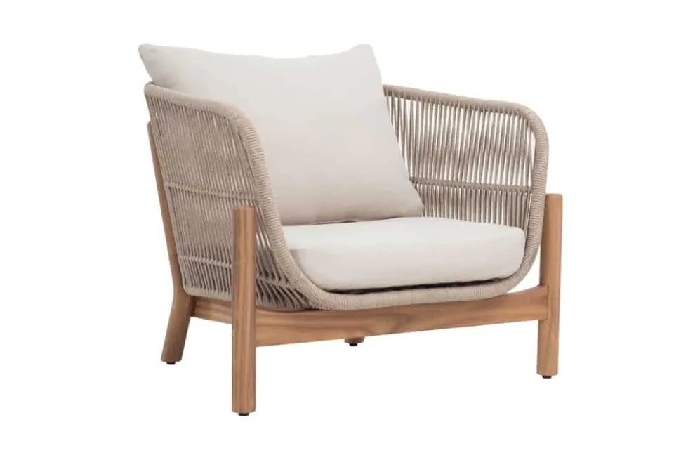 Wetterfestes Gartenlounge Set ROPE natur beige Akazienholz Aluminium inkl. Tisch Sitzpolster