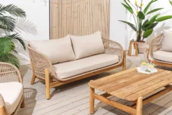 Wetterfestes Gartenlounge Set ROPE natur beige Akazienholz Aluminium inkl. Tisch Sitzpolster