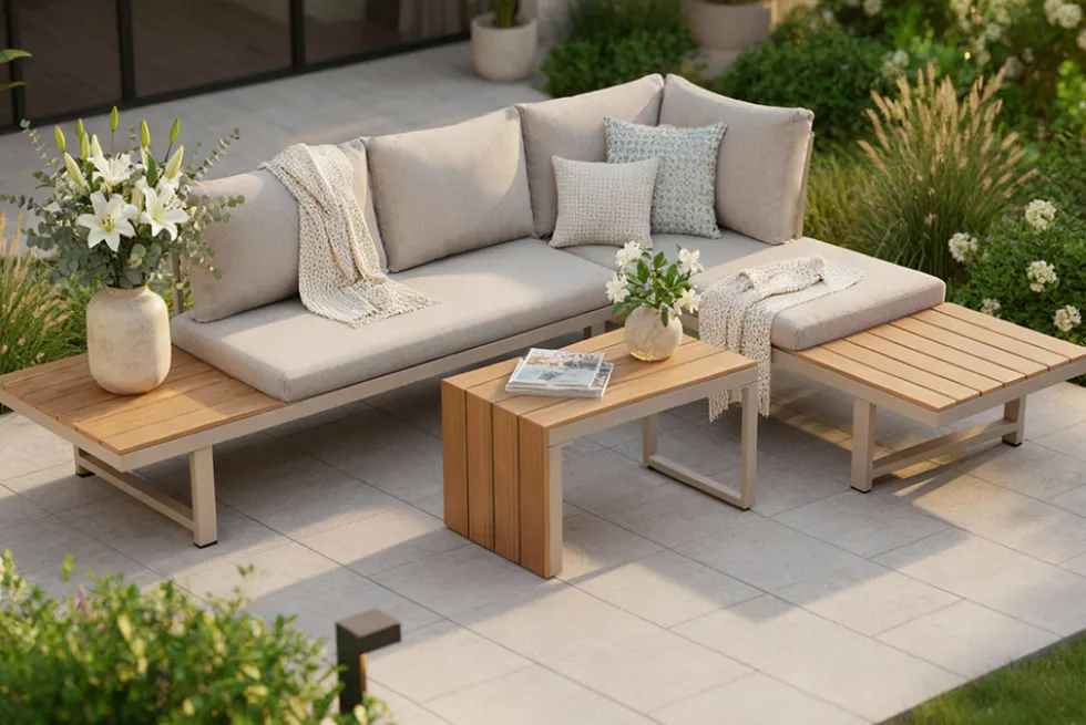 Wetterfestes Gartenmöbel Set IBIZA MODULAR LOUNGE 250cm champagner greige Aluminium