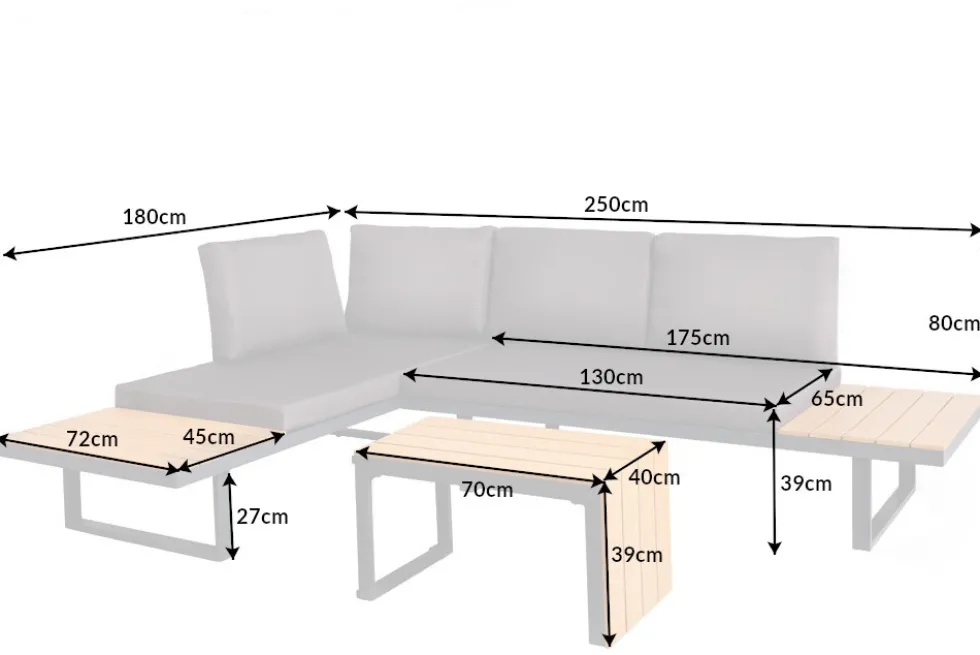Wetterfestes Gartenmöbel Set IBIZA MODULAR LOUNGE 250cm champagner greige Aluminium