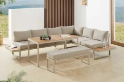 Wetterfestes Gartenmöbel Set IBIZA GRAND 280cm greige Aluminium inkl. Sitzpolster