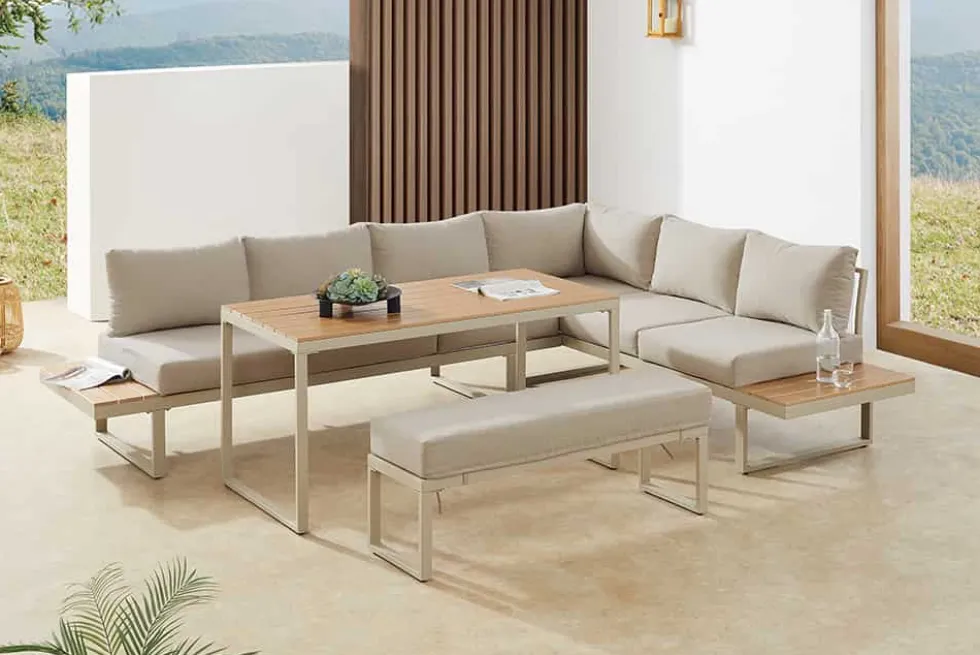 Wetterfestes Gartenmöbel Set IBIZA GRAND 280cm greige Aluminium inkl. Sitzpolster