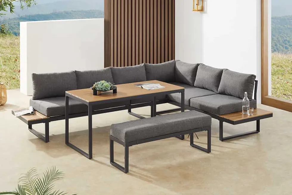 Wetterfestes Gartenmöbel Set IBIZA GRAND 280cm anthrazit Aluminium inkl. Sitzpolster