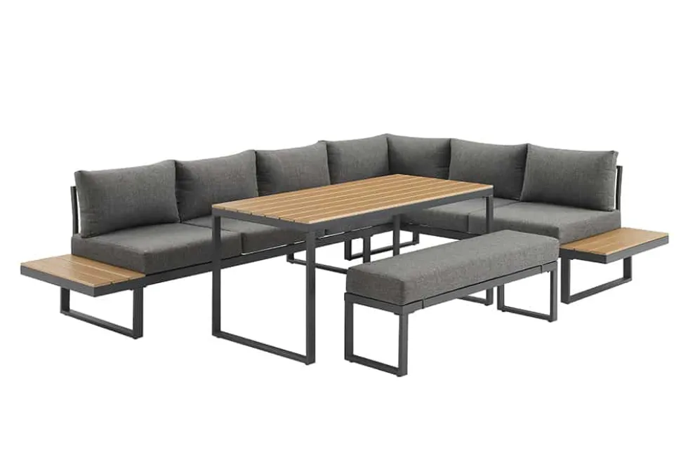 Wetterfestes Gartenmöbel Set IBIZA GRAND 280cm anthrazit Aluminium inkl. Sitzpolster