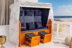 Wetterfeste XXL Strandkorbhülle OSTSEE transparent mit Reißverschluss für 3-Sitzer