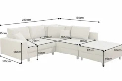 Wohnlandschaft KENT 220cm beige Strukturstoff Ecksofa Federkern inkl. Hocker