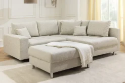 Wohnlandschaft KENT 220cm beige Strukturstoff Ecksofa Federkern inkl. Hocker