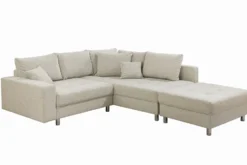 Wohnlandschaft KENT 220cm beige Strukturstoff Ecksofa Federkern inkl. Hocker