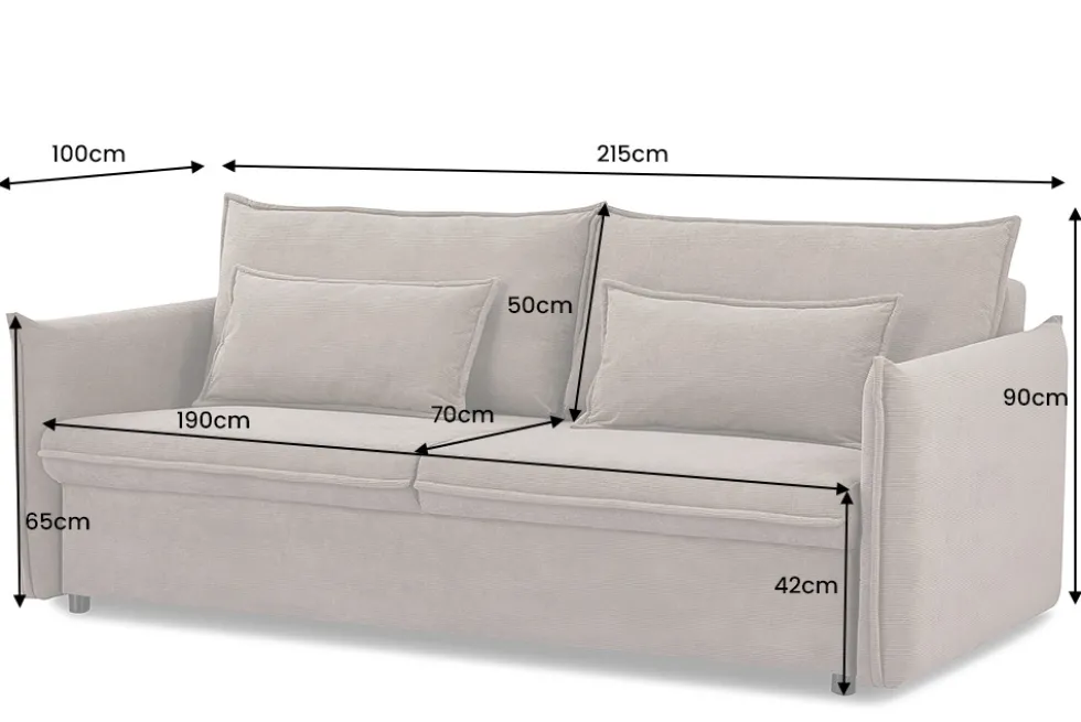XXL Sofa mit Schlaffunktion APARTMENT taupe Cord inkl. Bettkasten und Kissen