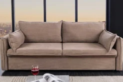 XXL Sofa mit Schlaffunktion APARTMENT taupe Cord inkl. Bettkasten und Kissen