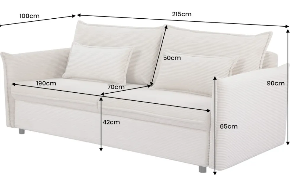 XXL Sofa mit Schlaffunktion APARTMENT beige Cord inkl. Bettkasten und Kissen