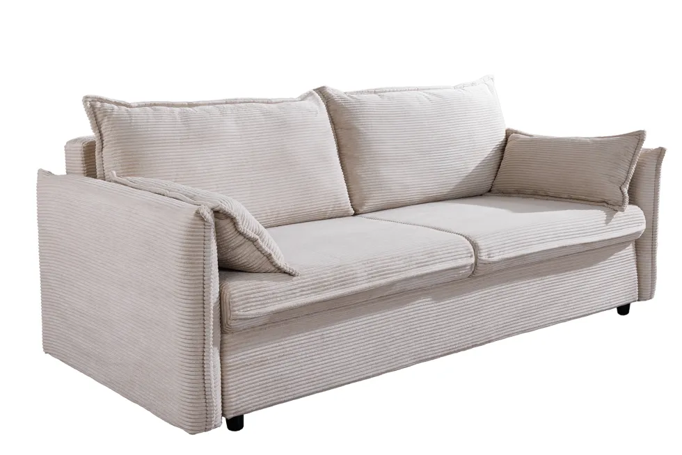 XXL Sofa mit Schlaffunktion APARTMENT beige Cord inkl. Bettkasten und Kissen