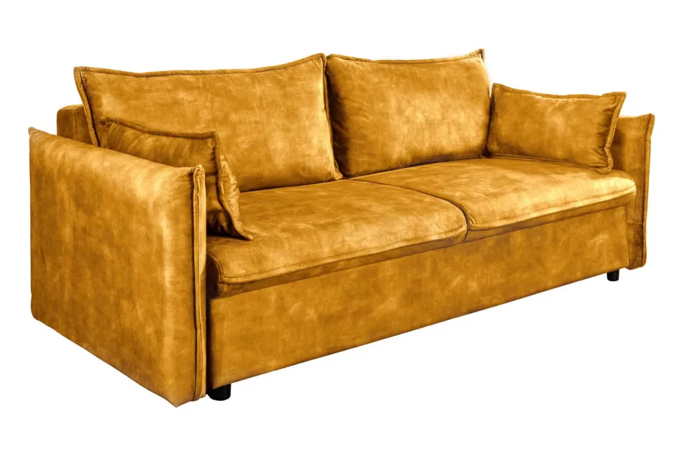 XXL Sofa mit Schlaffunktion APARTMENT senfgelb Samt inkl. Bettkasten und Kissen