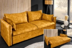 XXL Sofa mit Schlaffunktion APARTMENT senfgelb Samt inkl. Bettkasten und Kissen
