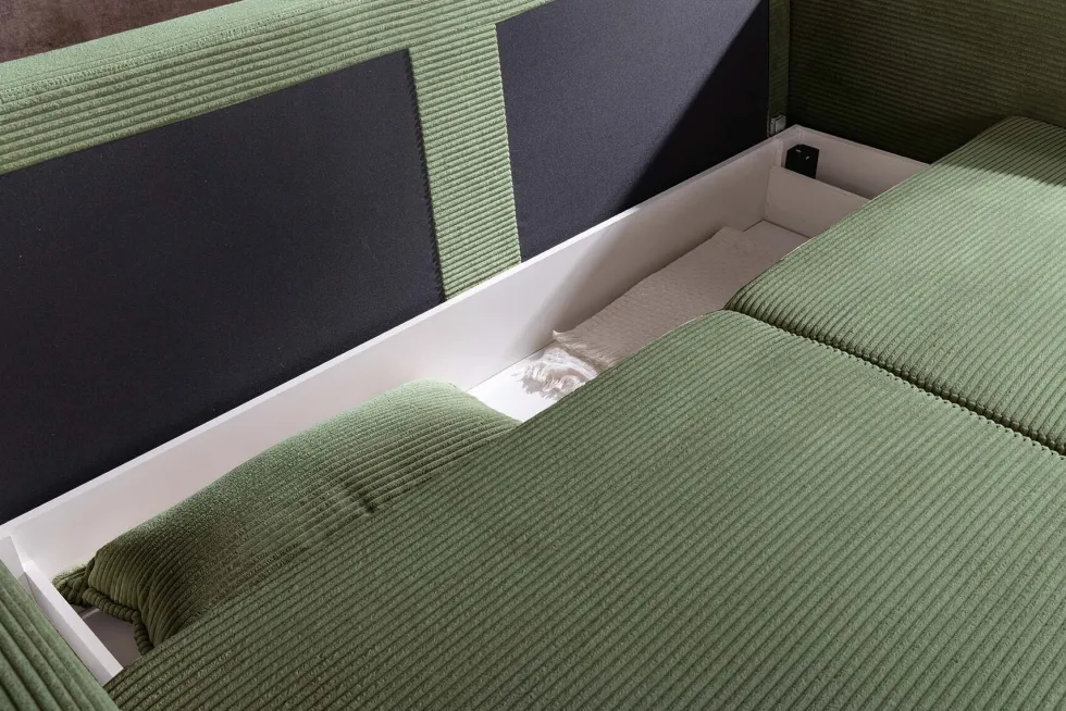 XXL Sofa mit Schlaffunktion APARTMENT grün Cord inkl. Bettkasten und Kissen