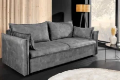 XXL Sofa mit Schlaffunktion APARTMENT grau Samt inkl. Bettkasten und Kissen
