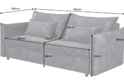 XXL Sofa mit Schlaffunktion APARTMENT grau Samt inkl. Bettkasten und Kissen