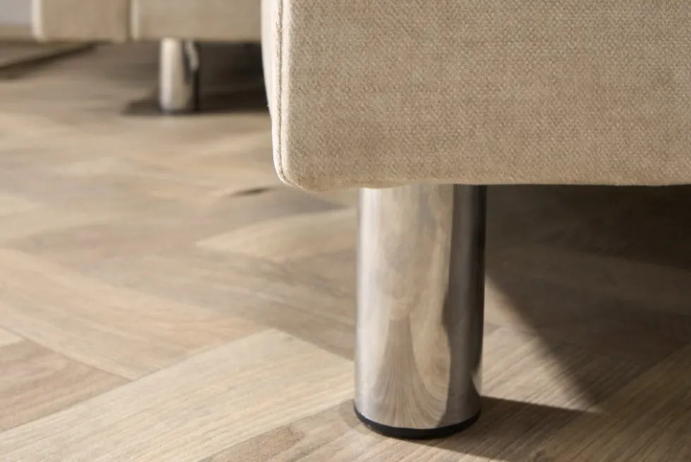 XXL Wohnlandschaft KENT 305cm champagner beige Vogue Velours Samt Federkern mit Hocker